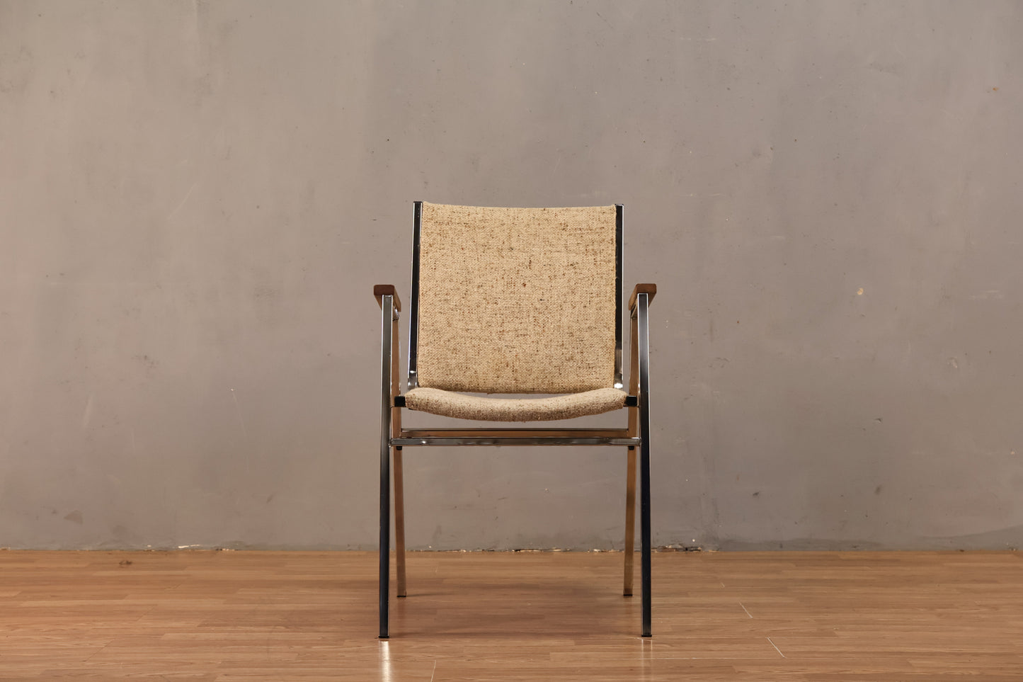 Chrome & Oatmeal Tweed Armchair
