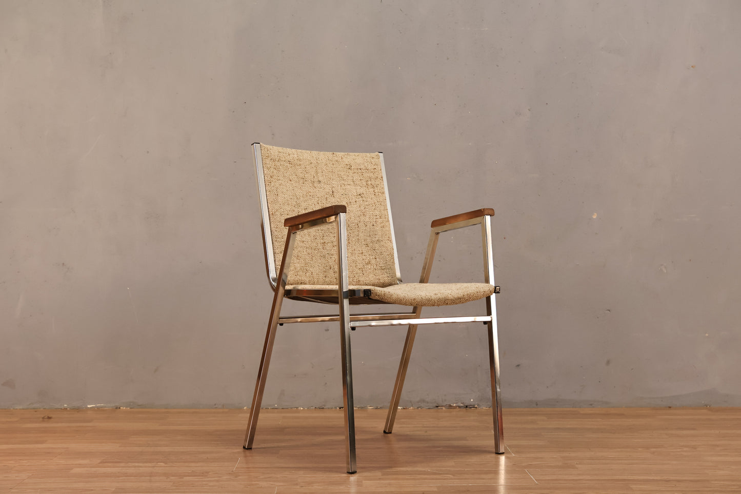 Chrome & Oatmeal Tweed Armchair
