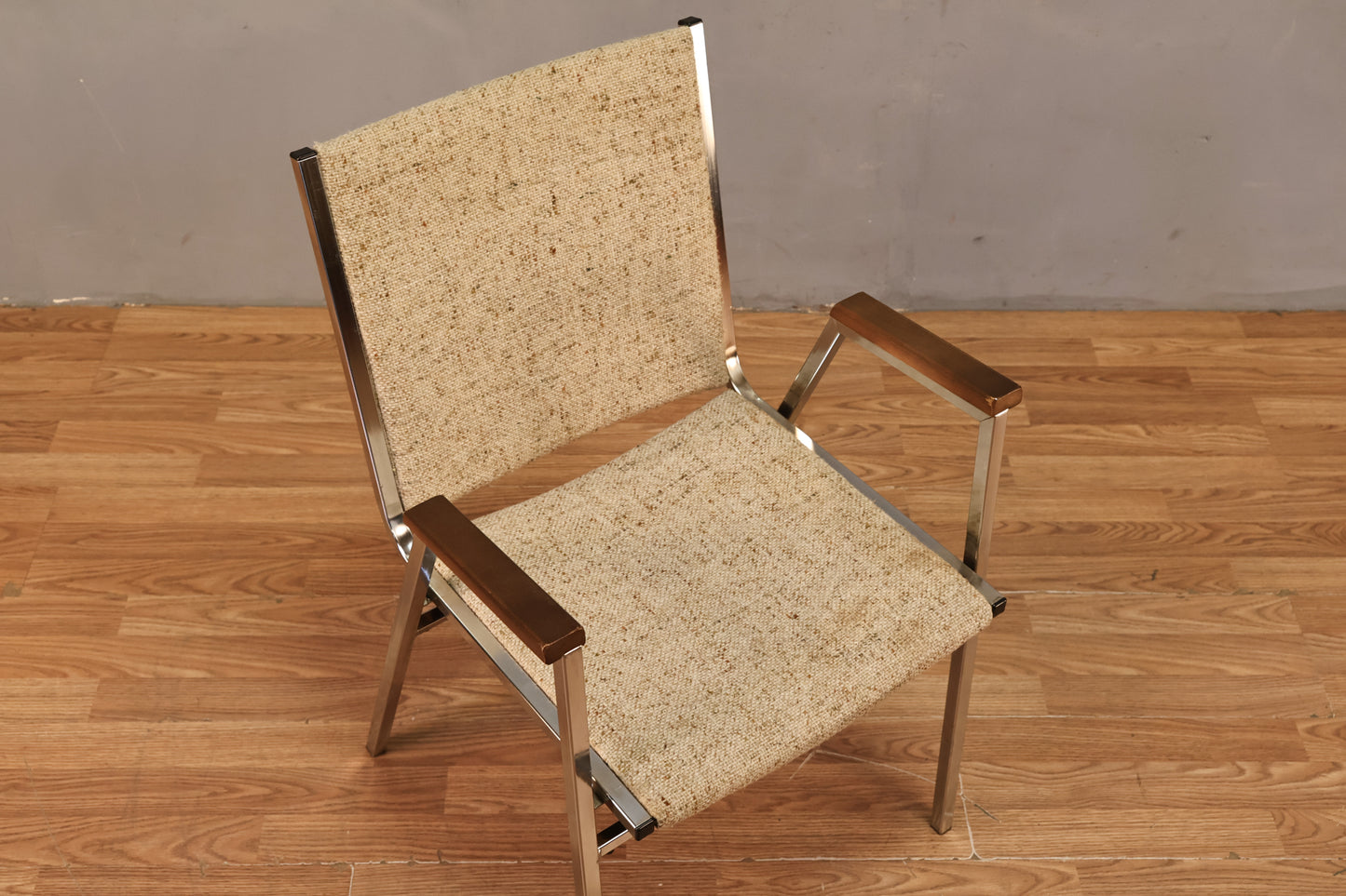 Chrome & Oatmeal Tweed Armchair