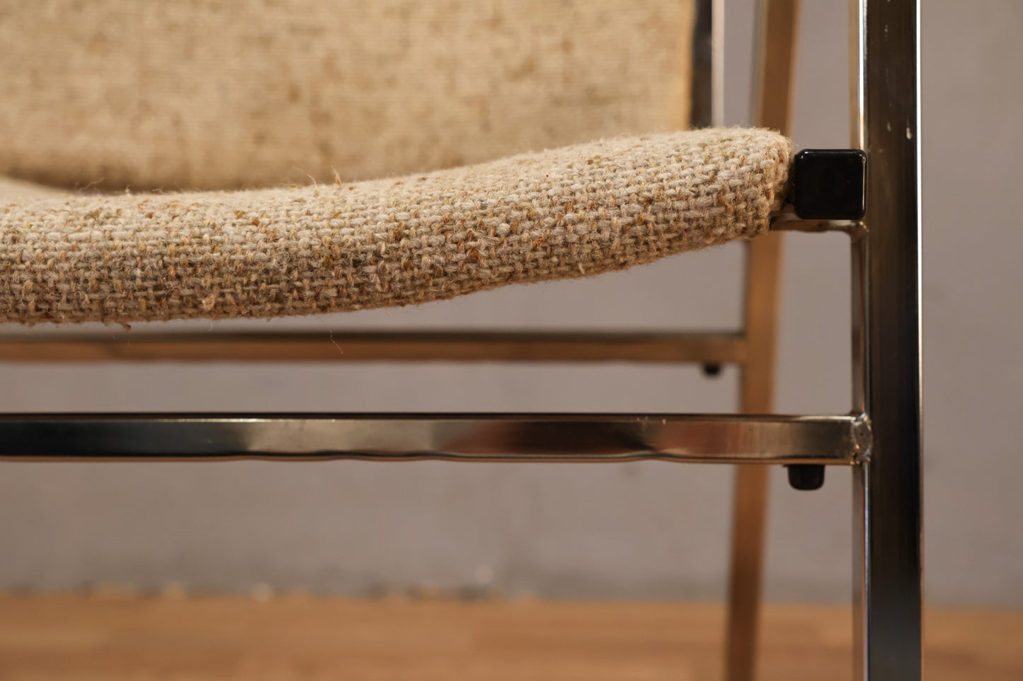 Chrome & Oatmeal Tweed Armchair