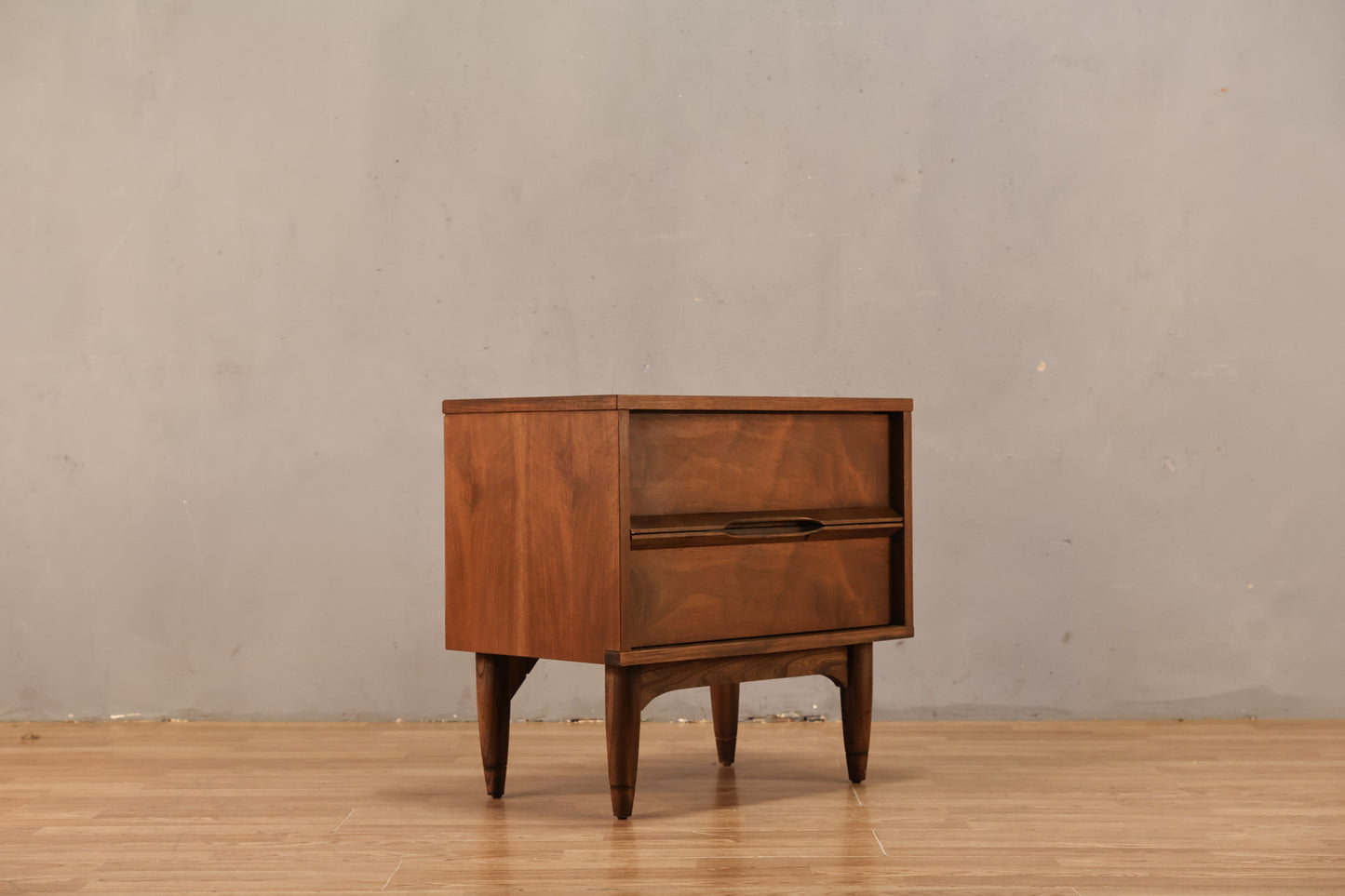 Mid Century Walnut 2-Drawer Nightstand