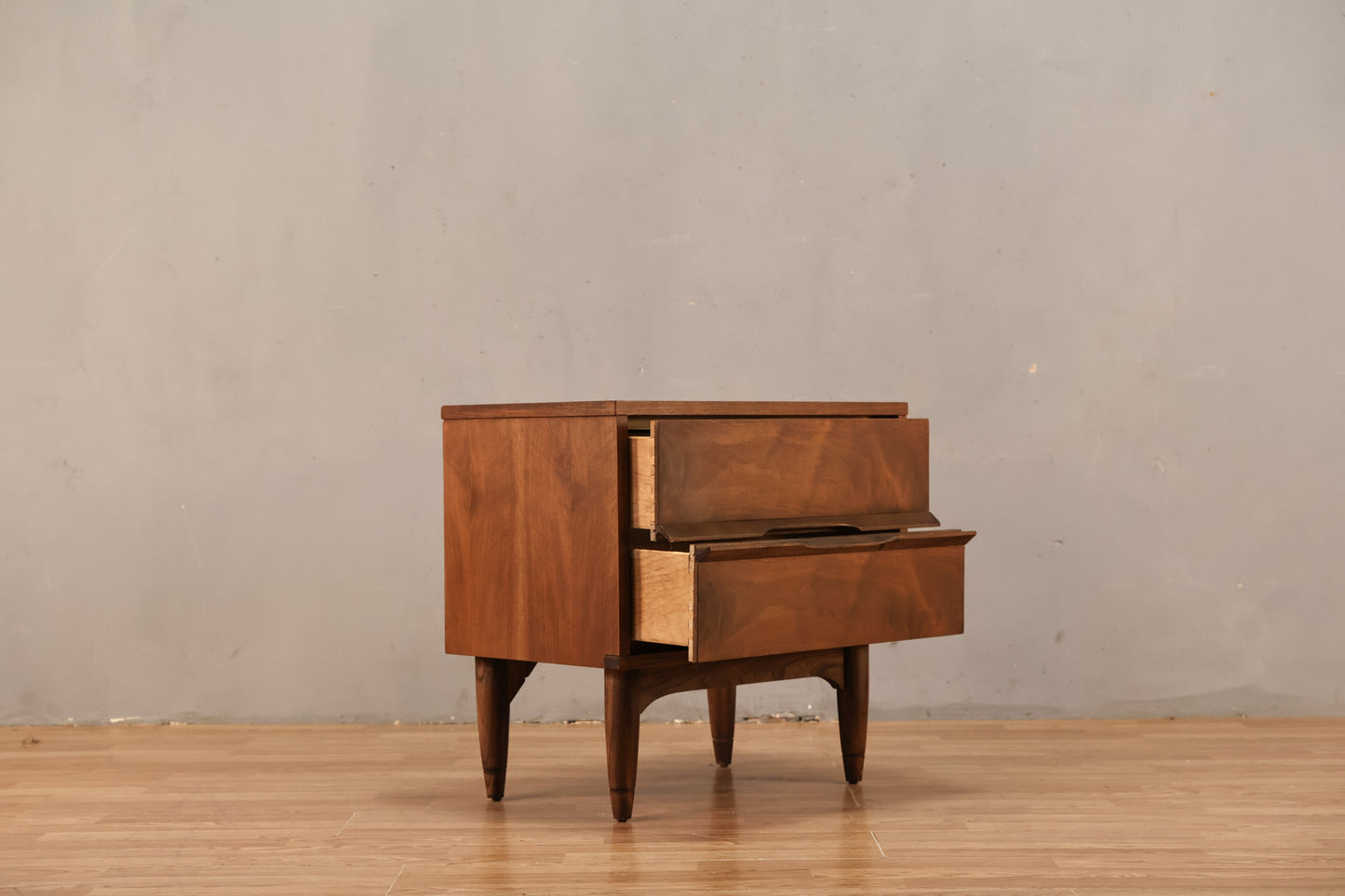 Mid Century Walnut 2-Drawer Nightstand