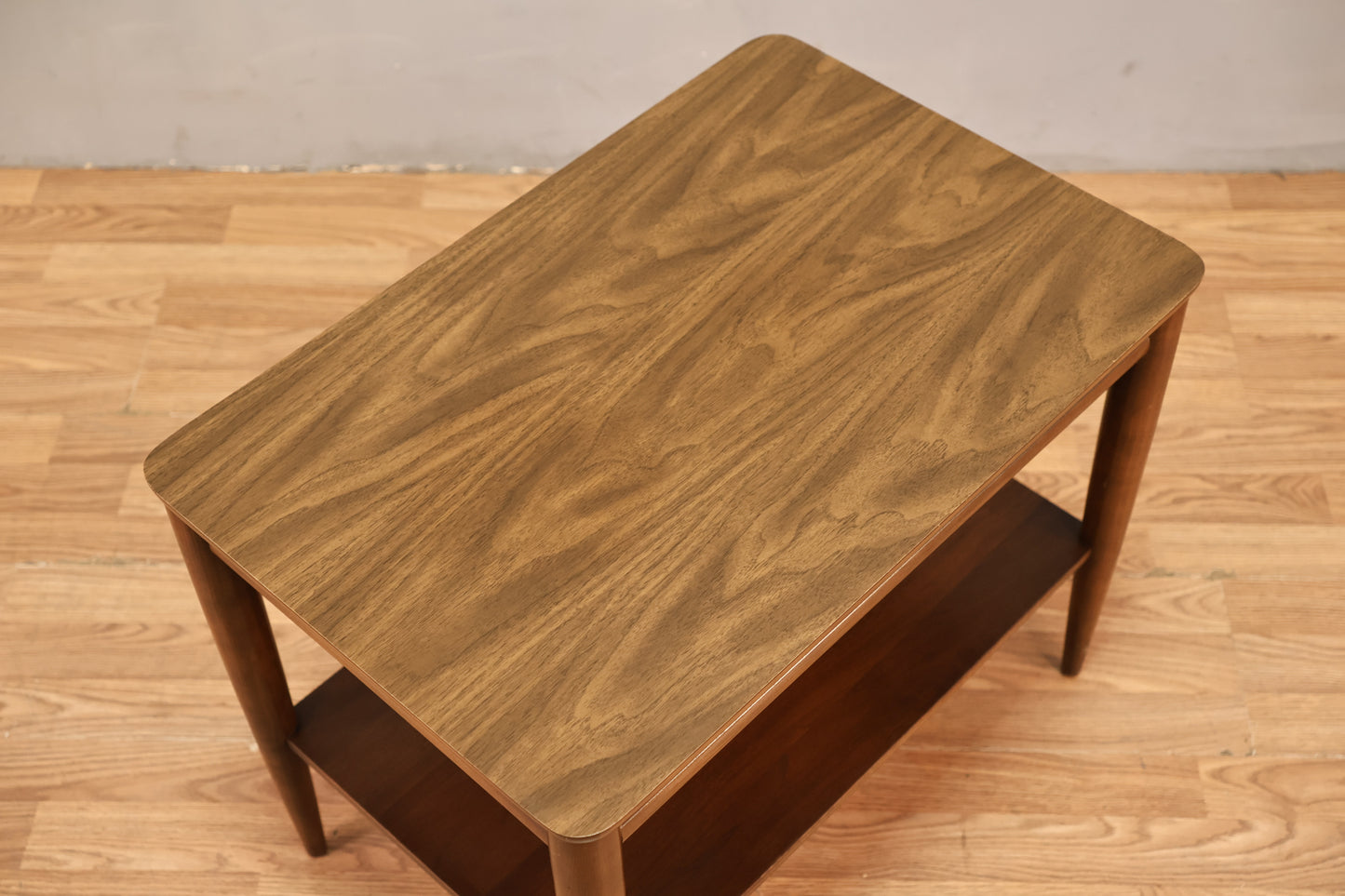 Simple Walnut & Laminate 2-Tier Side Table