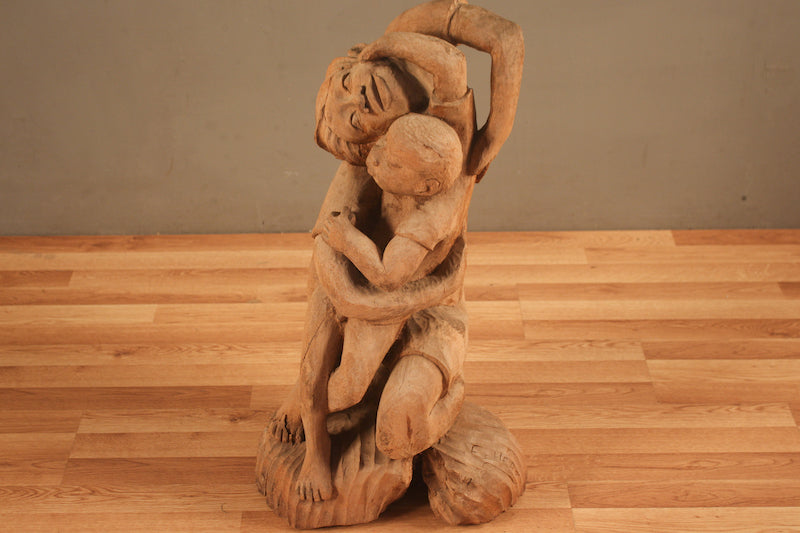 "Mother and Child" Carved Wood Statue - ONLINE ONLY
