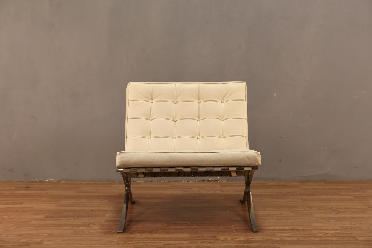 Barcelona-Style White Leather Lounge Chair