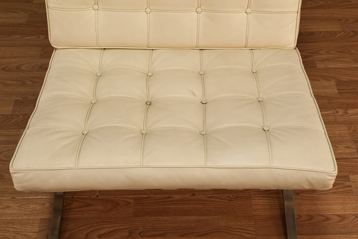 Barcelona-Style White Leather Lounge Chair