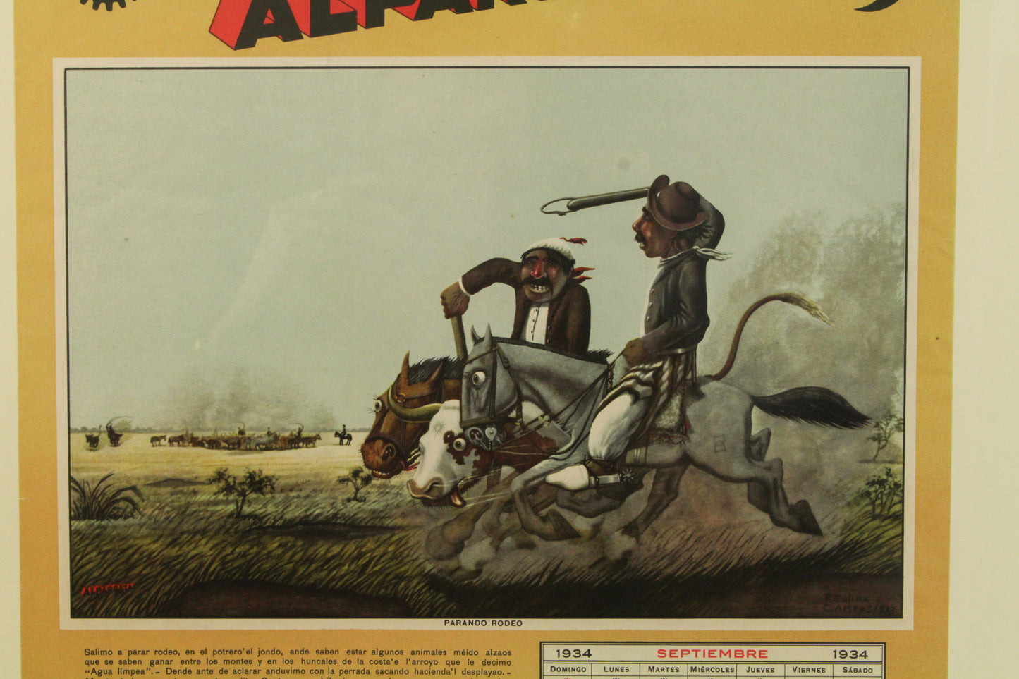 1934 "Septiembre: Parando Rodeo" Argentine Calendar