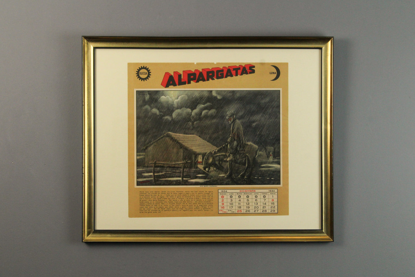 1934 "Diciembre: Ave María Purísima" Argentine Calendar