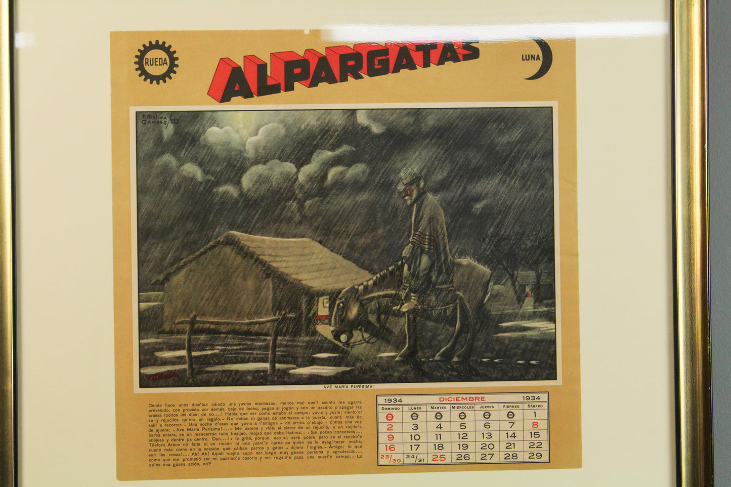 1934 "Diciembre: Ave María Purísima" Argentine Calendar