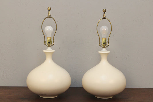 Pair of White Flared Ceramic Table Lamps