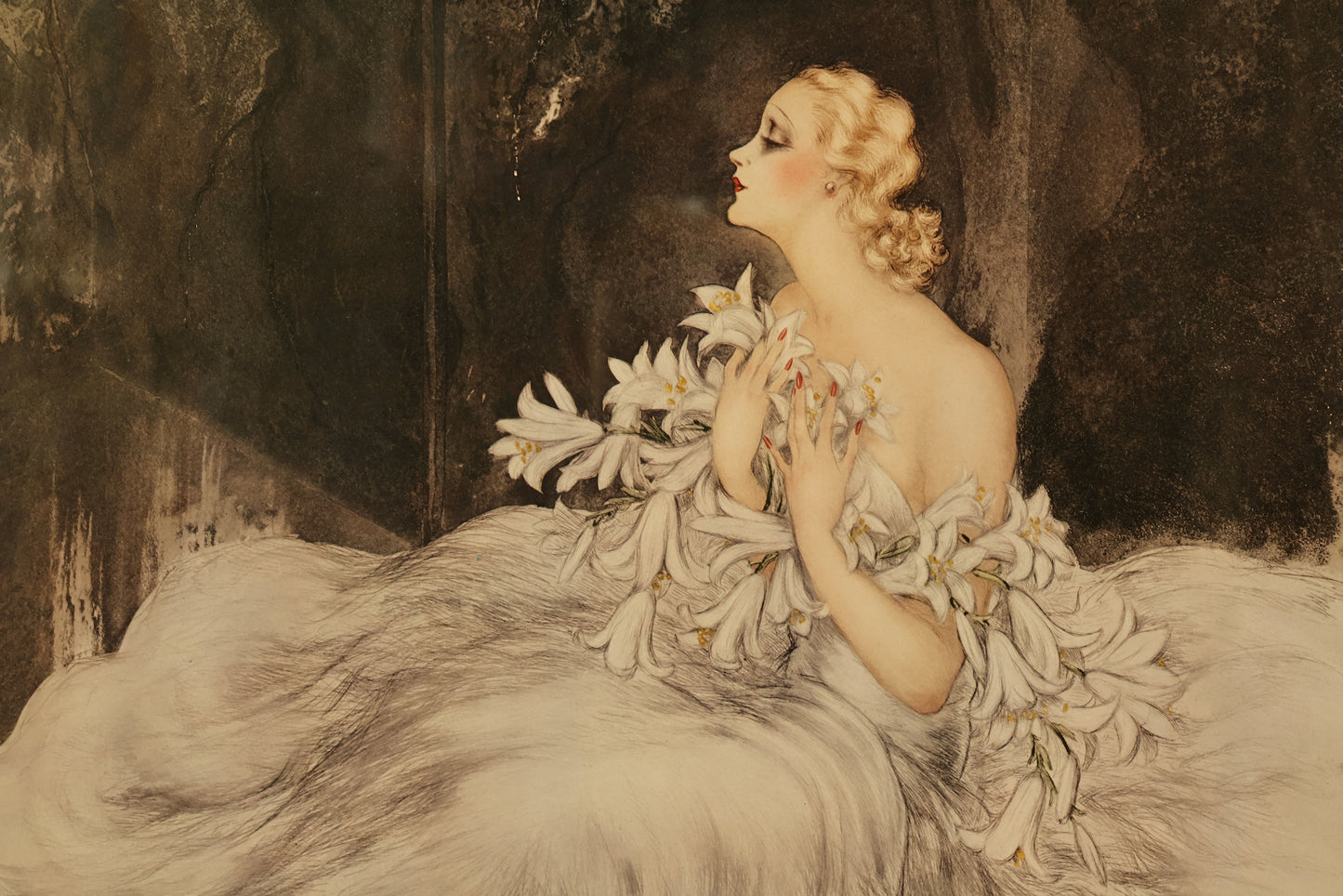 "Lillies" Louis Icart Etching