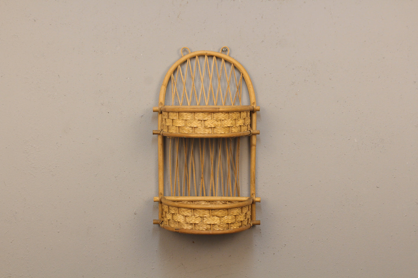 Slim Rattan 2-Tier Wall Shelf