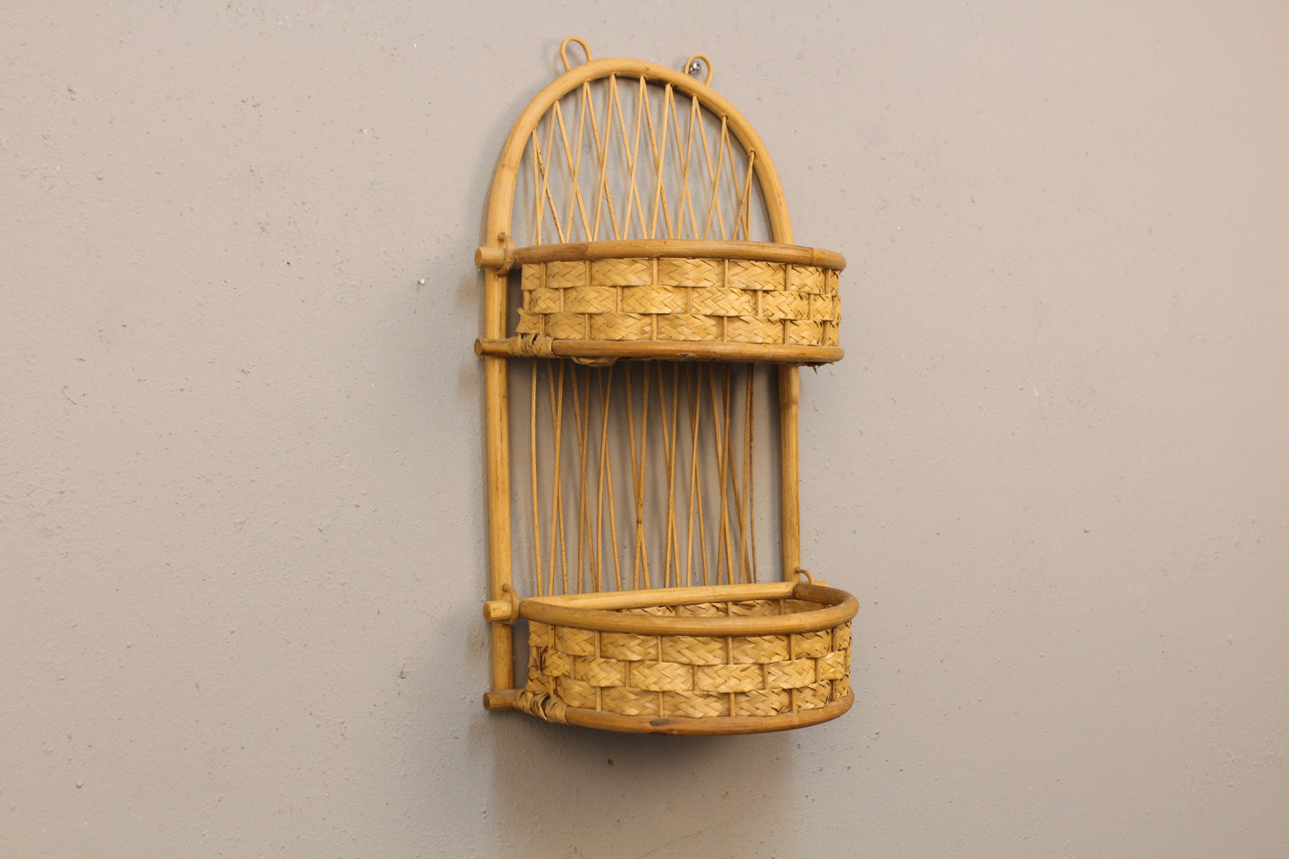 Slim Rattan 2-Tier Wall Shelf