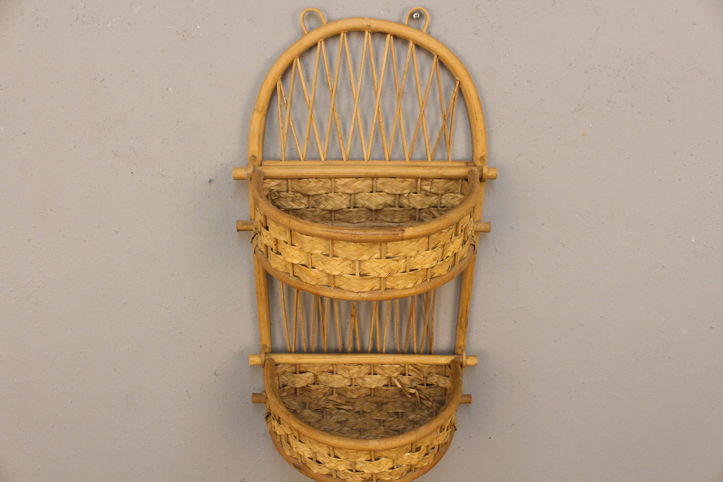 Slim Rattan 2-Tier Wall Shelf