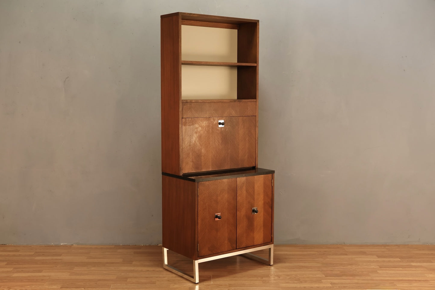 Luxe 1960s Walnut & Chrome Wall Unit