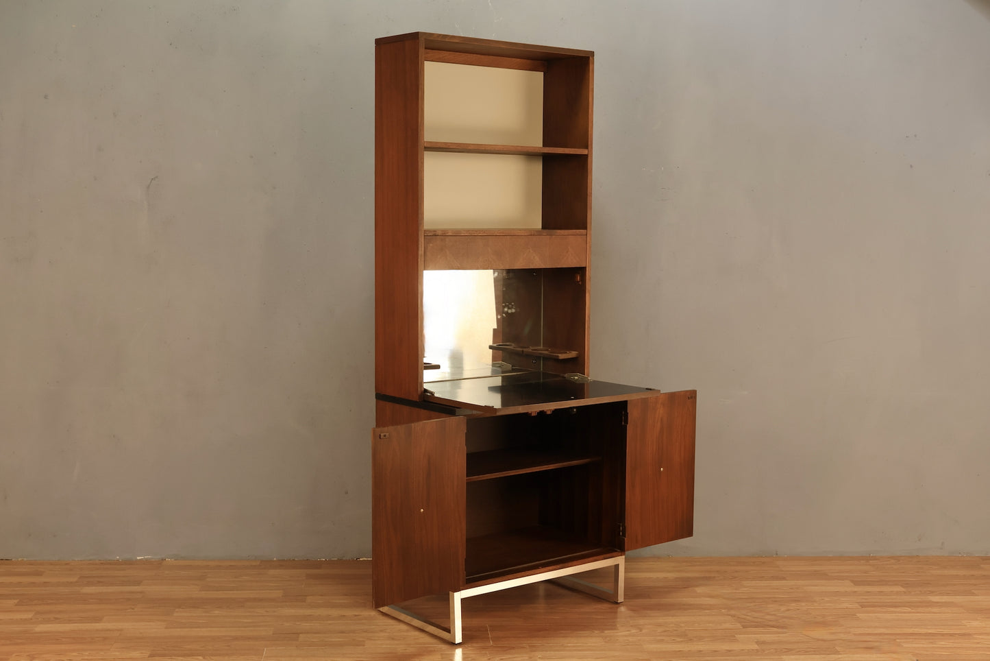 Luxe 1960s Walnut & Chrome Wall Unit