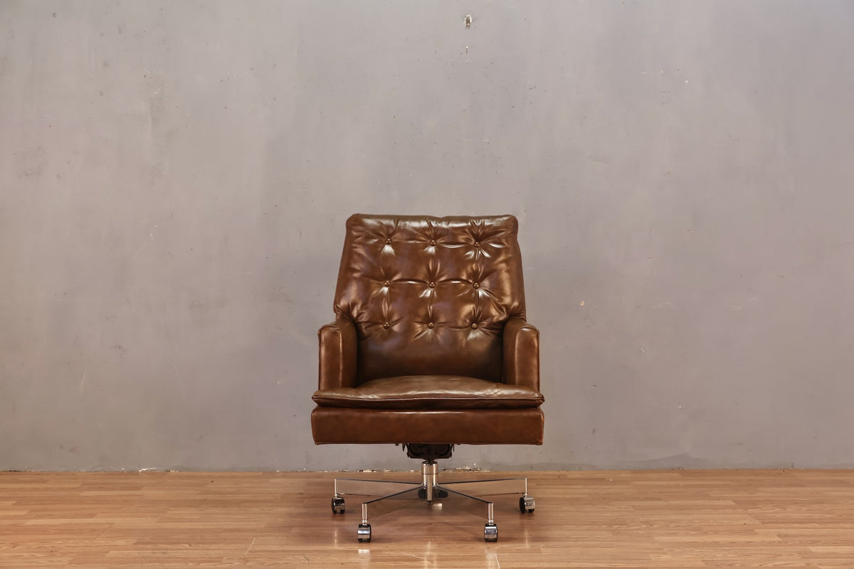 Mid Century Sepia Vinyl Executive Desk Chair