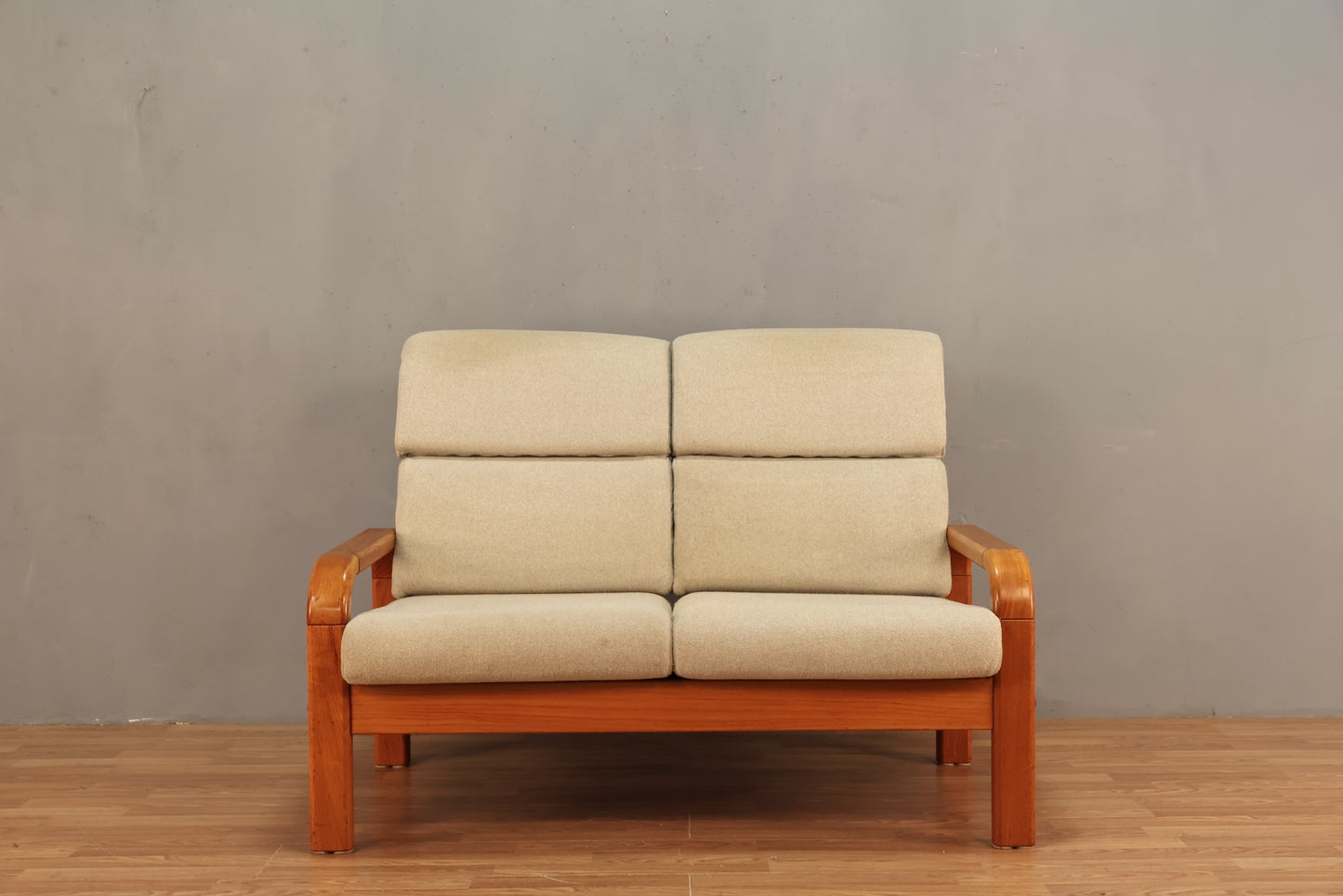 Danish Teak & Pale Gray Loveseat
