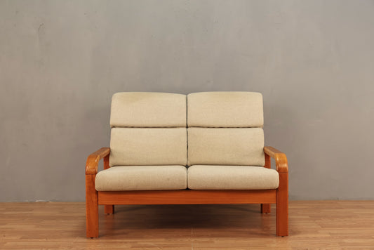 Danish Teak & Pale Gray Loveseat