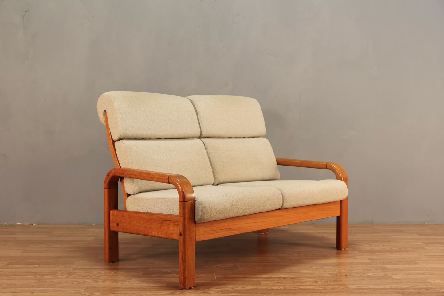 Danish Teak & Pale Gray Loveseat