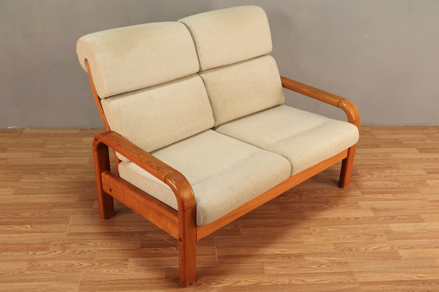 Danish Teak & Pale Gray Loveseat