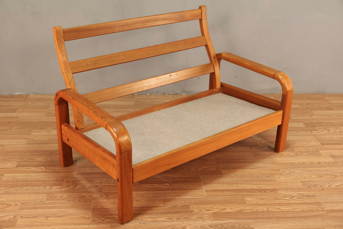 Danish Teak & Pale Gray Loveseat