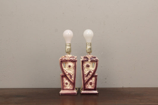 Pair of Petite Purple Flower Table Lamps