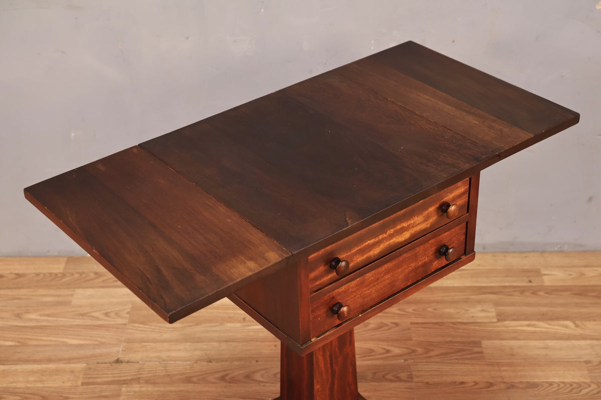 Mahogany Drop-Leaf 2-Drawer End Table