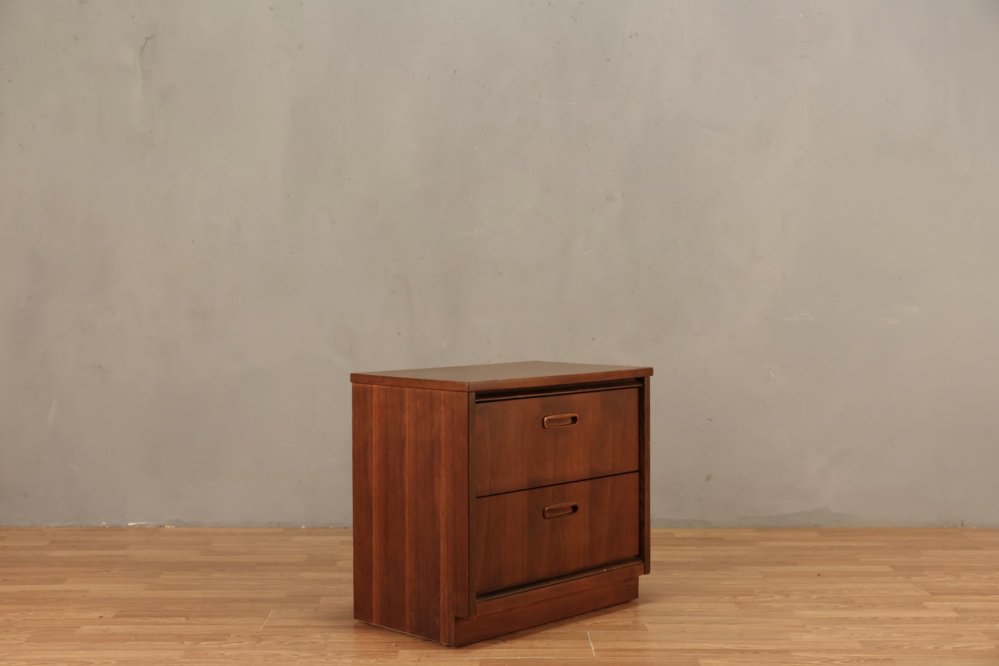 Boxy Walnut & Laminate 2-Drawer Nightstand
