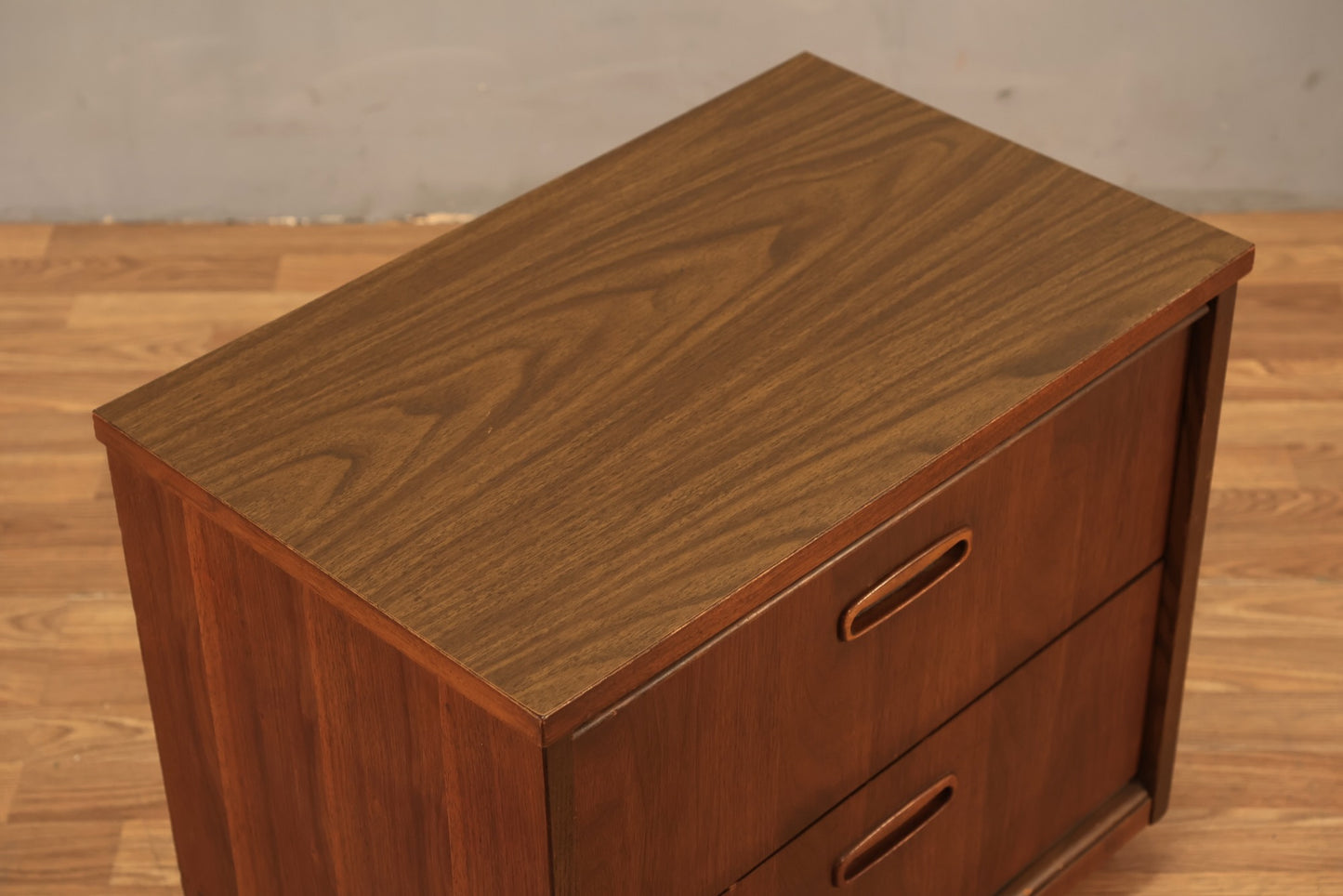 Boxy Walnut & Laminate 2-Drawer Nightstand