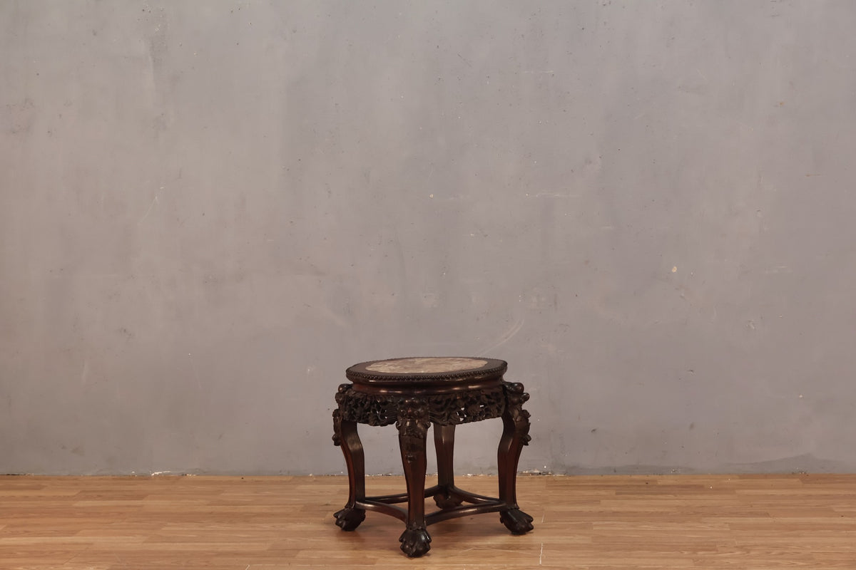 Chinese Carved Marble-Top Side Table