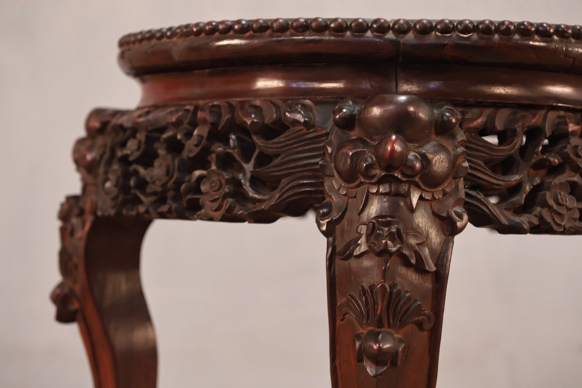 Chinese Carved Marble-Top Side Table