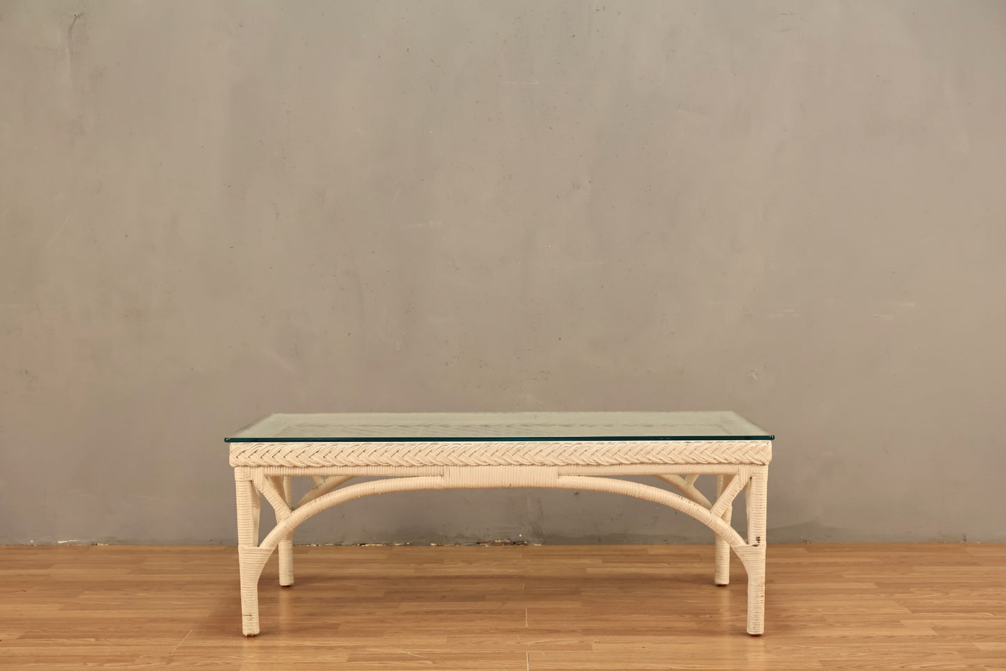 White Wicker & Glass Coffee Table - ONLINE ONLY