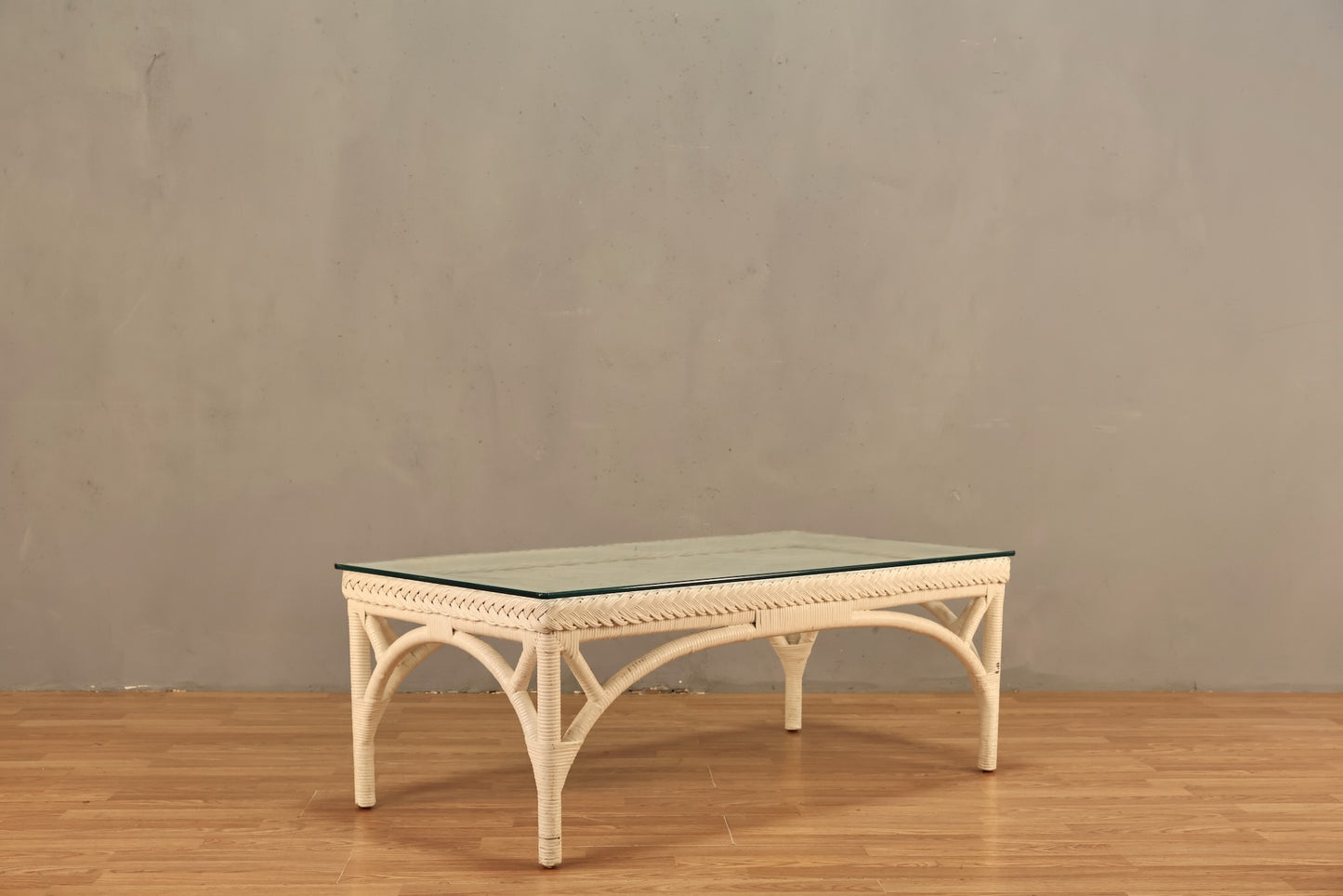 White Wicker & Glass Coffee Table - ONLINE ONLY