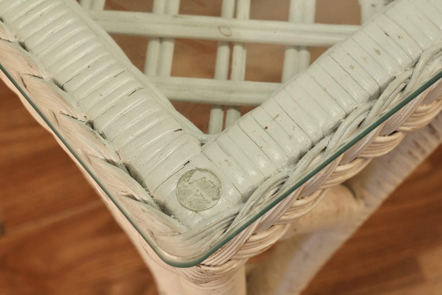 White Wicker & Glass Coffee Table - ONLINE ONLY
