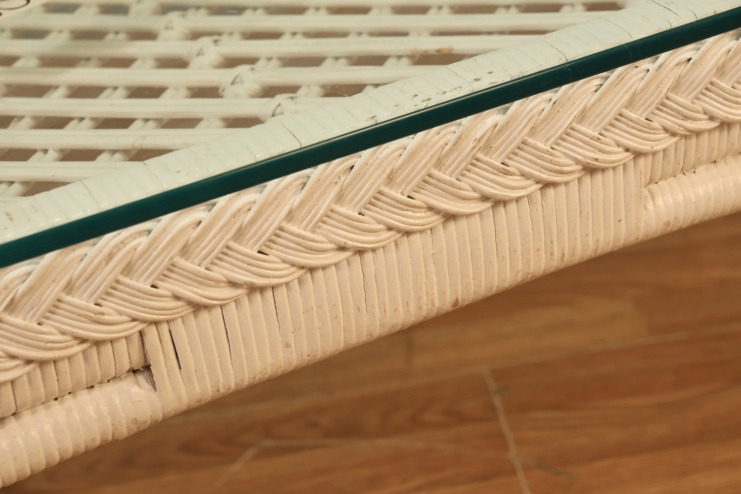 White Wicker & Glass Coffee Table - ONLINE ONLY