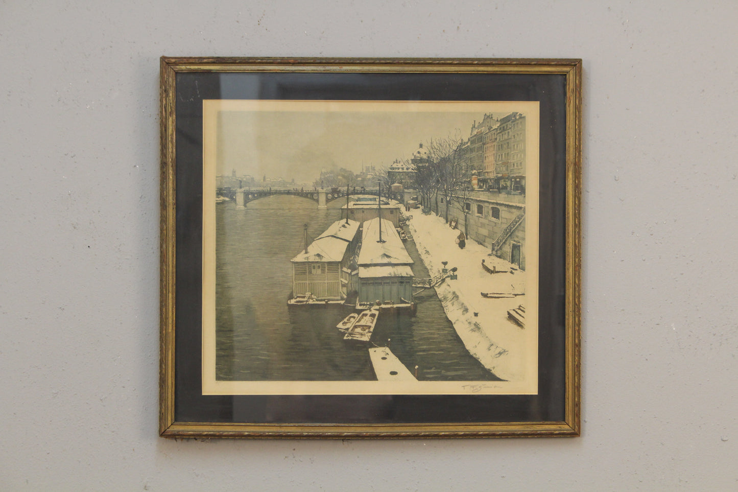 "Quai Voltaire in Winter" 1925 Aquatint