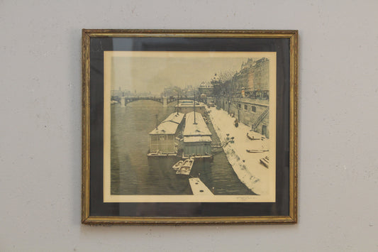 "Quai Voltaire in Winter" 1925 Aquatint