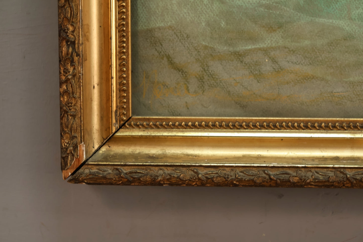 Large Antique "Reflection" Pastel Drawing