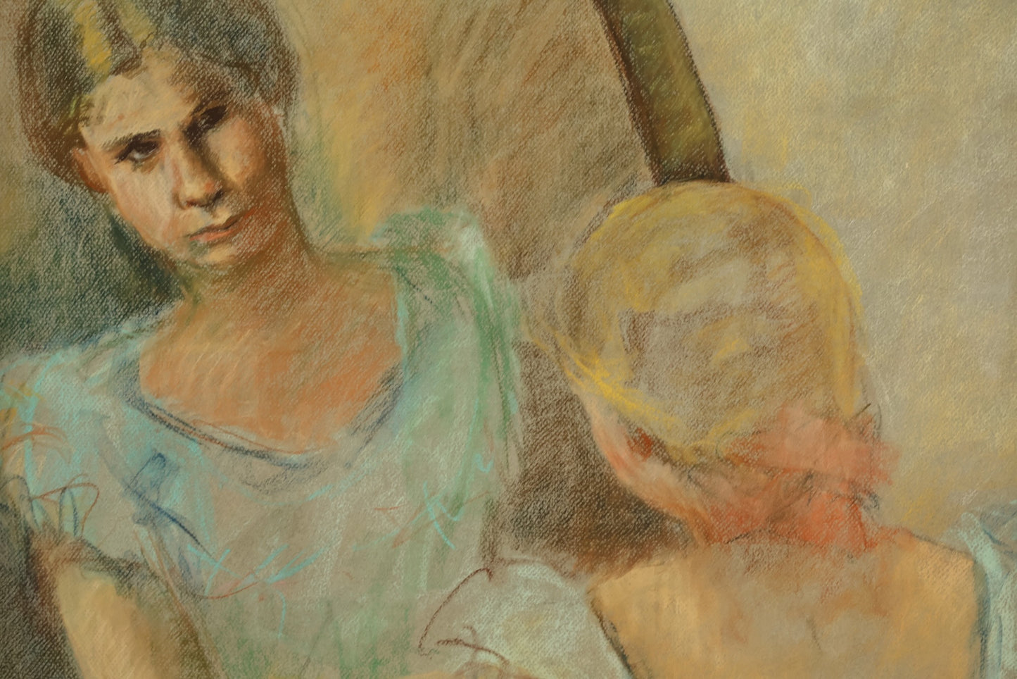 Large Antique "Reflection" Pastel Drawing