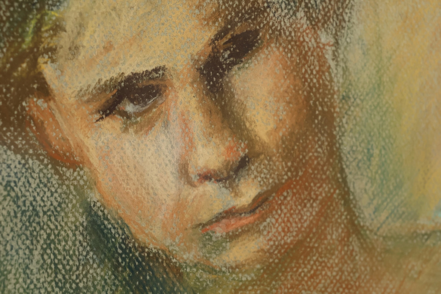 Large Antique "Reflection" Pastel Drawing