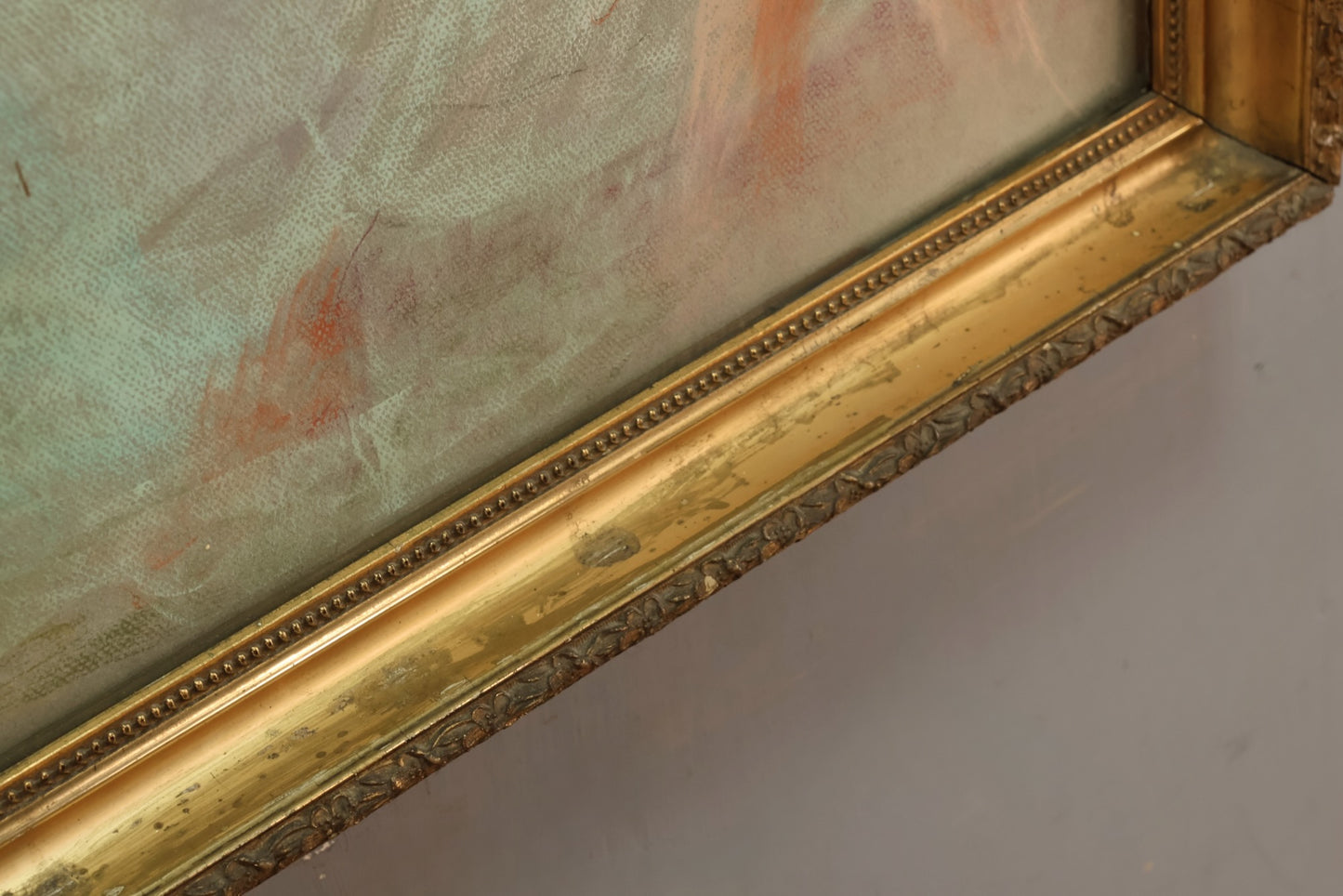 Large Antique "Reflection" Pastel Drawing