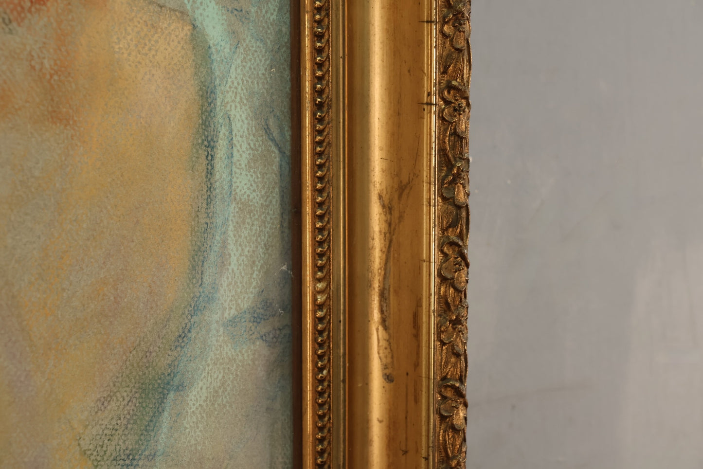 Large Antique "Reflection" Pastel Drawing