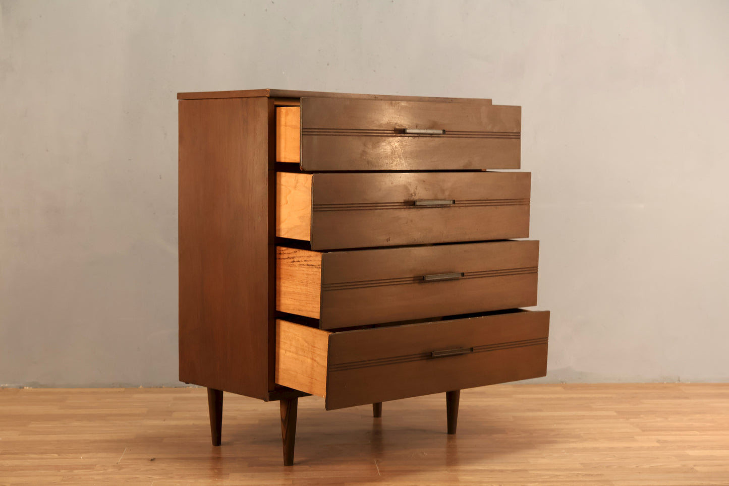 Mid Century Grooved 4-Drawer Dresser
