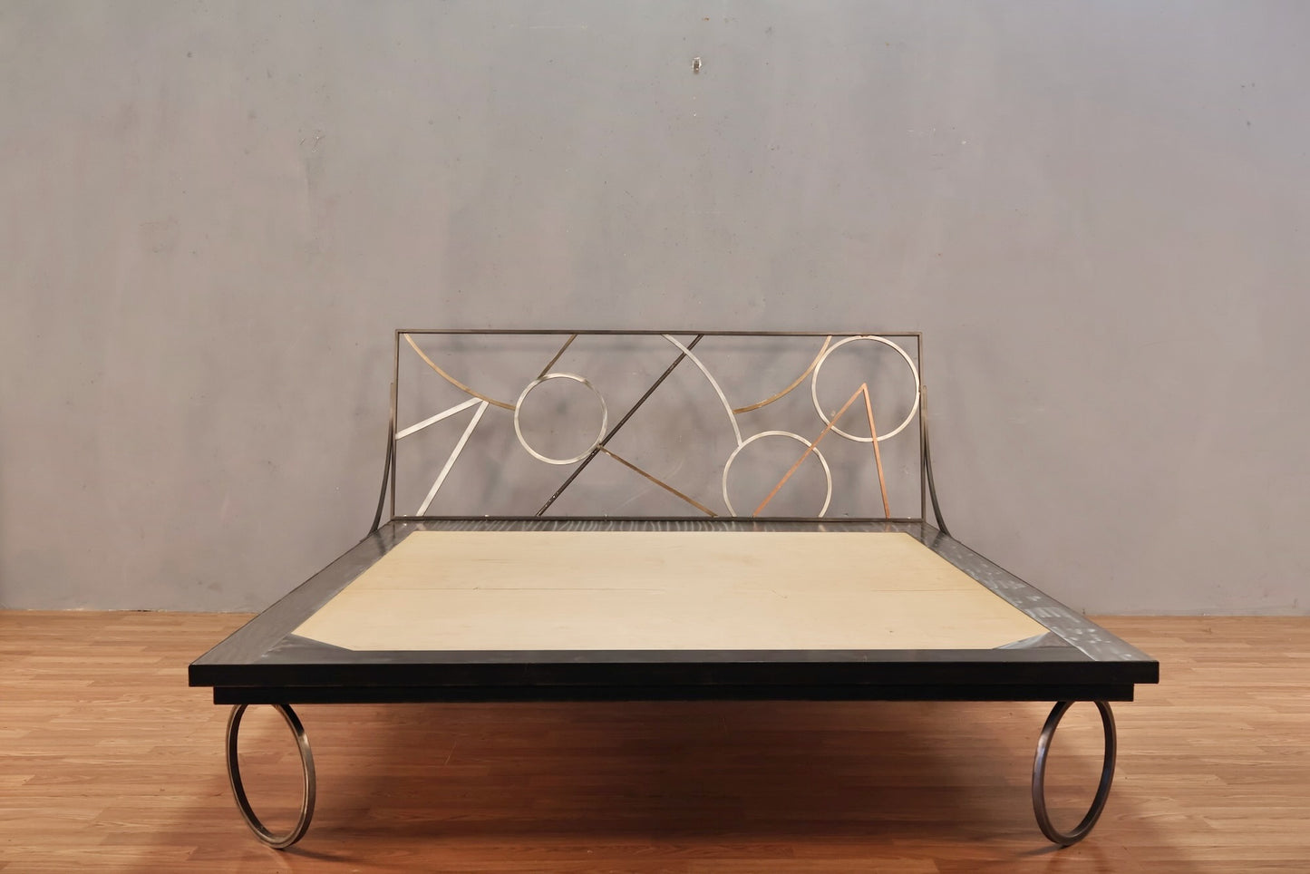 1980s Geometric Steel Queen Bed Frame - ONLINE ONLY