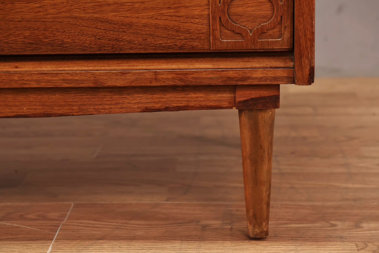 Mid Century Carved Walnut 4-Drawer Highboy - ONLINE ONLY