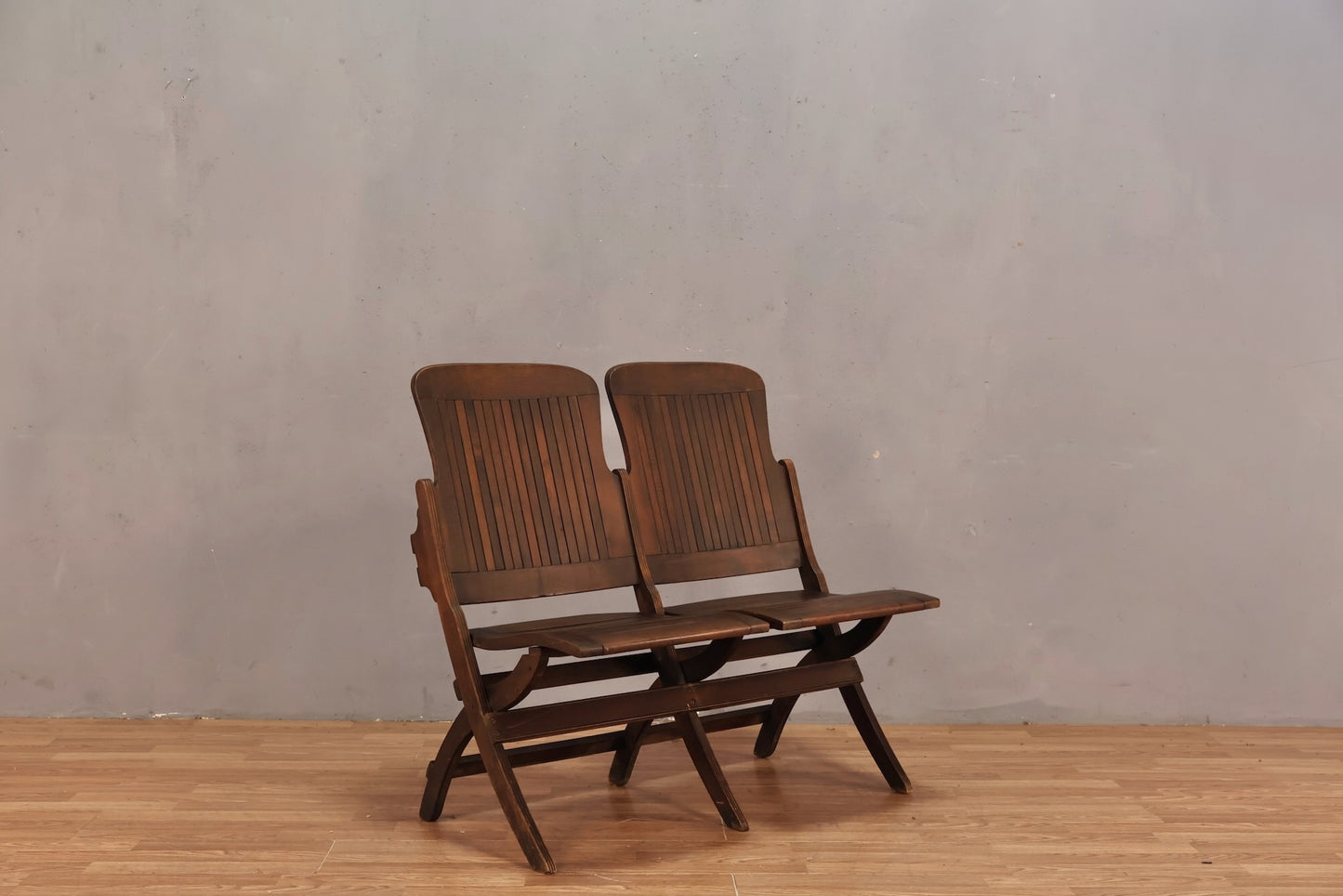 Antique Double Folding Theatre Bench