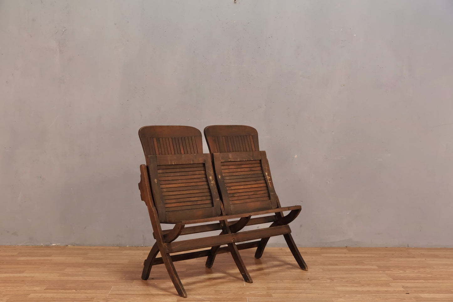 Antique Double Folding Theatre Bench