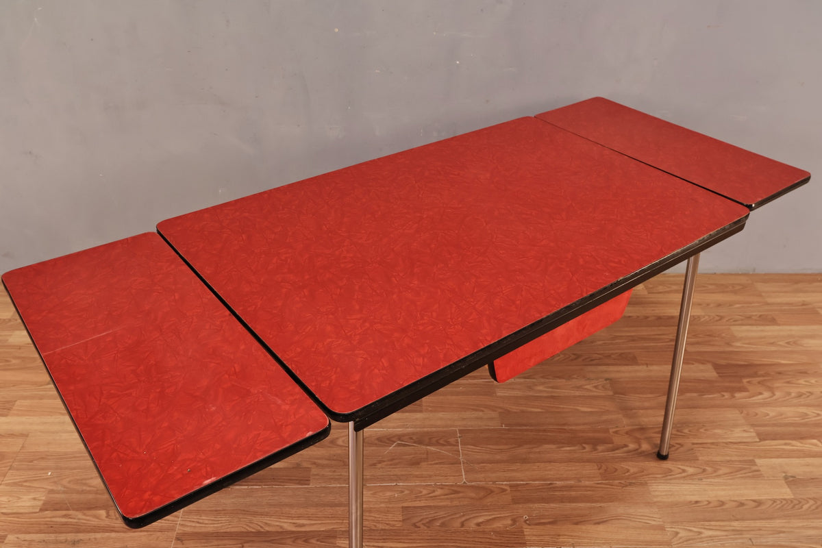 Atomic Red Formica Table with Built-In Leaves