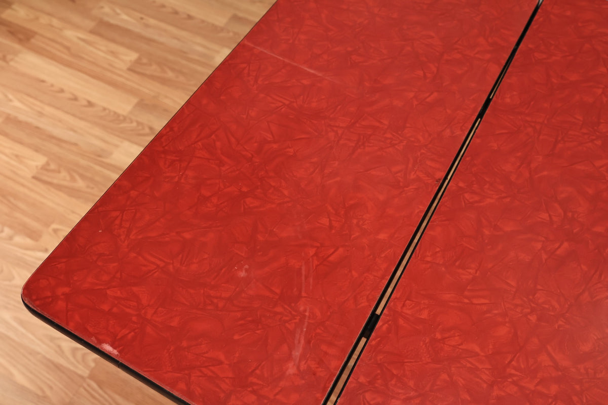 Atomic Red Formica Table with Built-In Leaves